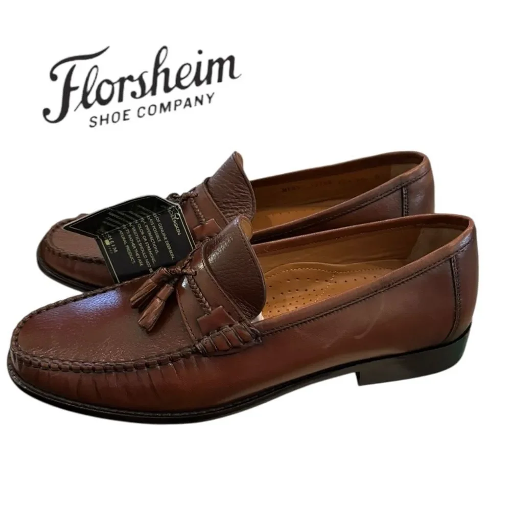 New Florsheim Brookfield Cognac Tassel Men's Leather Loafers 9.5